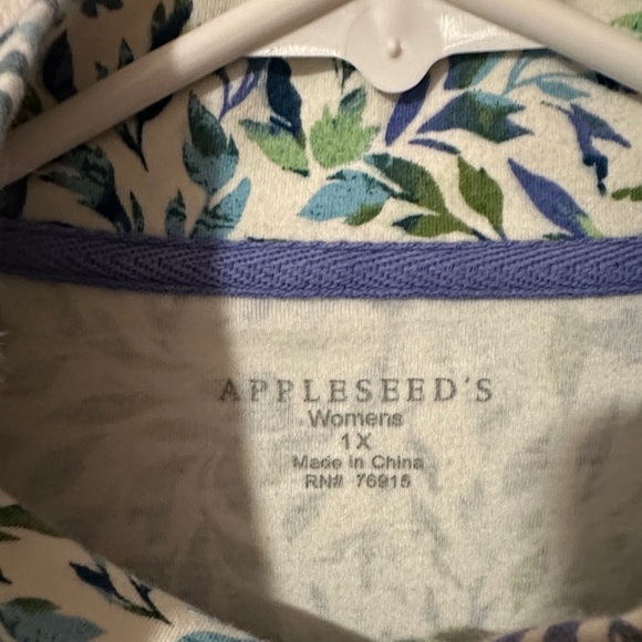 Appleseed's Blue‎ and Green Leaf Print Shirt - Picture 2 of 9